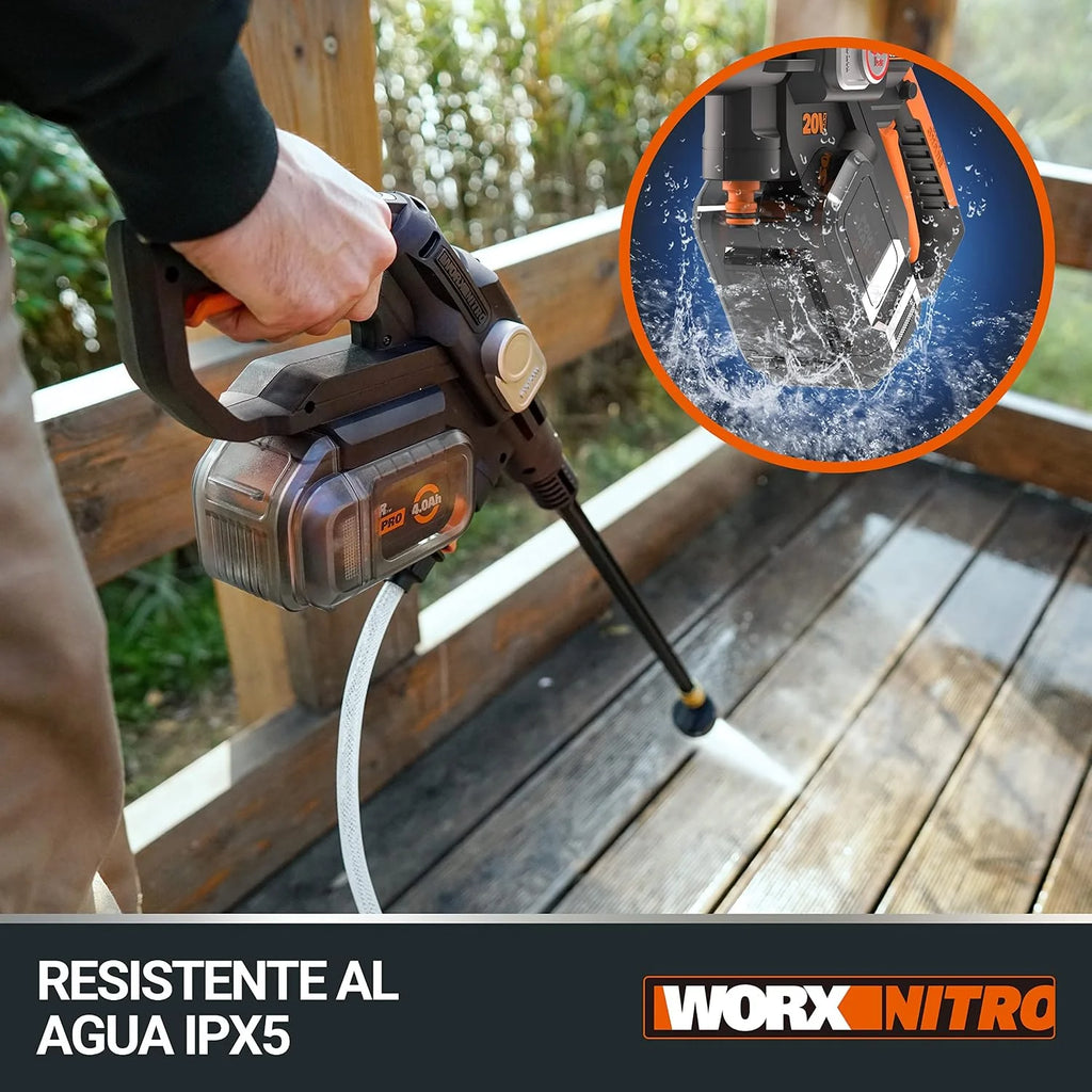 Worx WG633E Hidrolimpiadora Brushless 20V 4Ah 220L/h 50bar