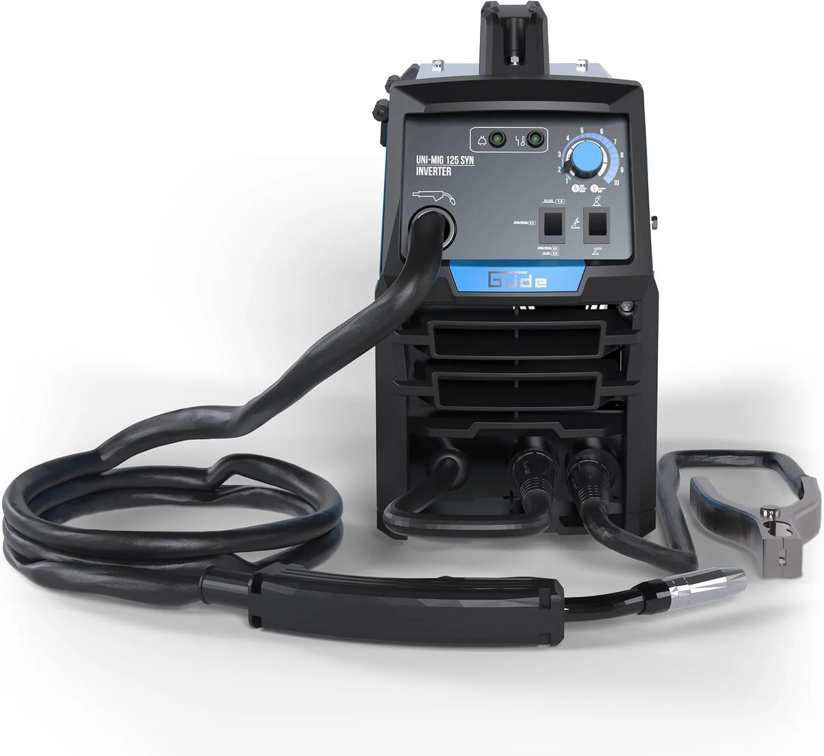 Güde Uni-Mig 125 SYN - Soldadora universal (230 V, 4 en 1, 120 A máx. corriente de soldadura, regulador de 20-120 A, incluye soporte para electrodos, paquete de manguera, abrazadera de tierra