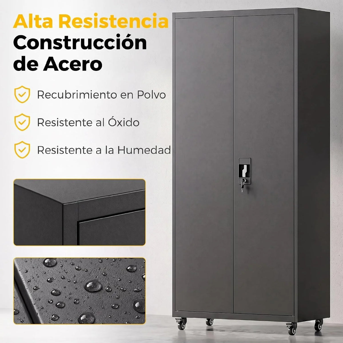 HOMCOM Armario de Herramientas de Acero Ruedas con Freno 180 cm Negro