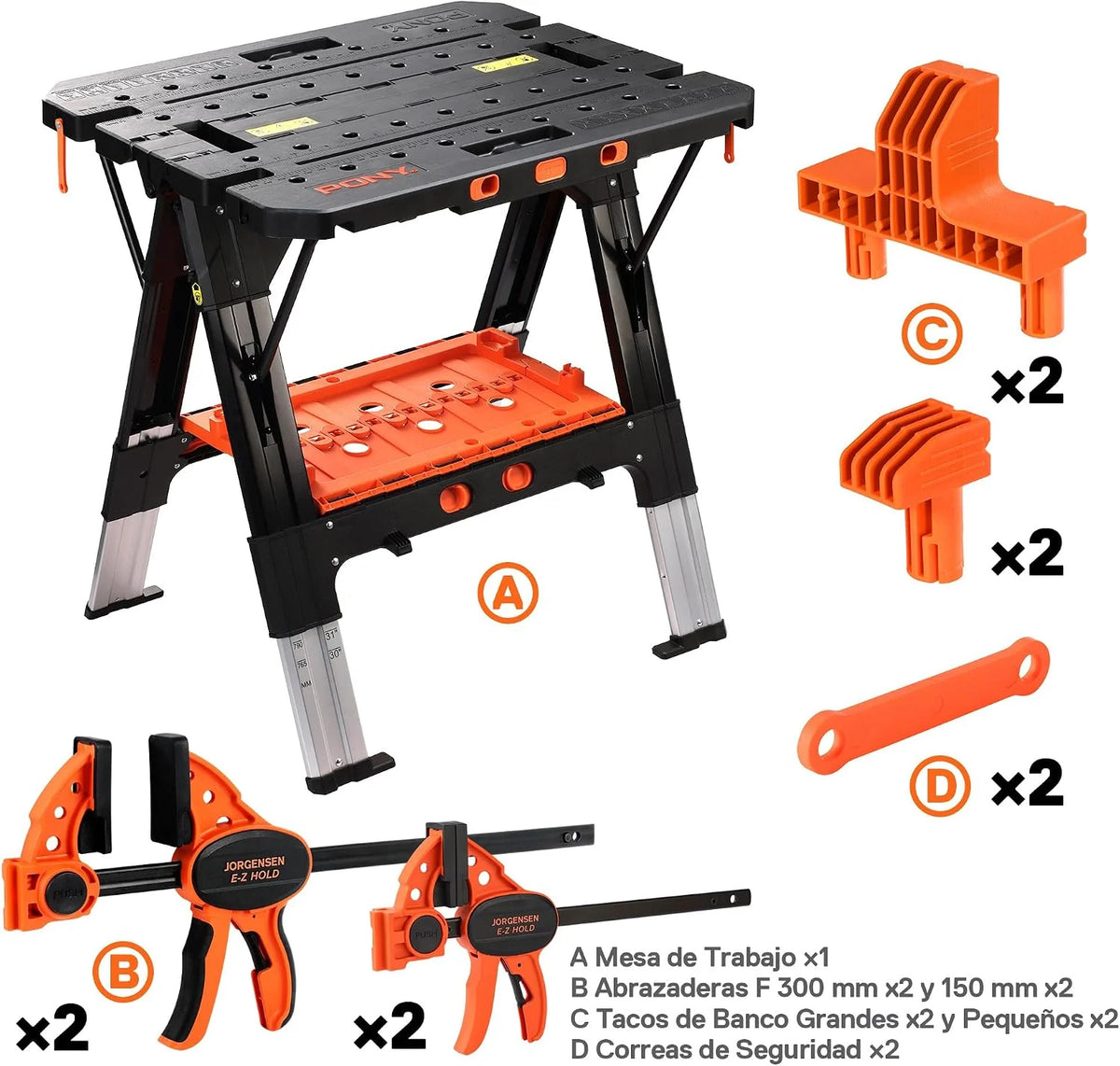 PONY Banco de Trabajo 2 en 1 Plegable, Mesa de Trabajo hasta 454 kg