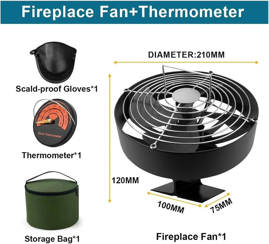 Ventilador de chimenea multifunción 4 aspas, color negro, for leña, ecológico y eficiente, con distribución calor for el hogar