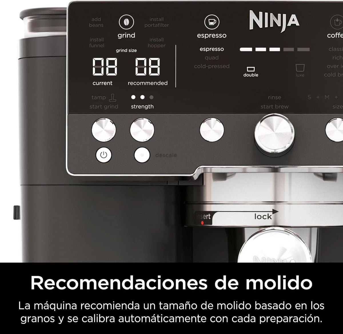 Ninja Luxe Premier Cafetera 3 en 1 para Espresso, Cold Brew y Café de Filtro con Molinillo y Espumador Integrados - 25 Ajustes de Molienda y 4 Preajustes de Espuma - Negro, ES601EUBK