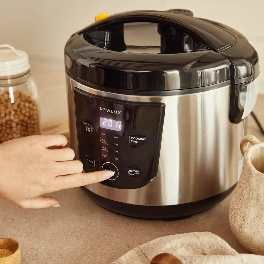 NEWLUX - Robot de Cocina Multifunción 5L SmartChef V50 con Cubeta Antiadherente, Programable hasta 24 Horas, 9 Funciones y 8 Menús automáticos. Mantiene Caliente 24H, Negro