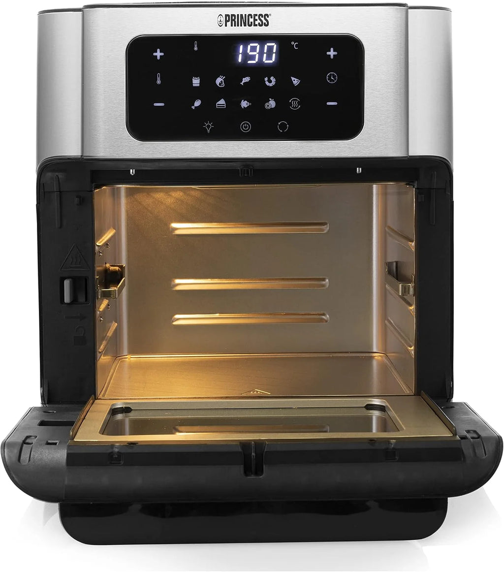 Princess Freidora sin Aceite Horno 10 L con Cesta Giratoria, Airfryer con Convección, 10 Programas, Pantalla Táctil Digital, Acero Inoxidable, Hasta 66,7% Ahorro Energético, 1500 W, 182065