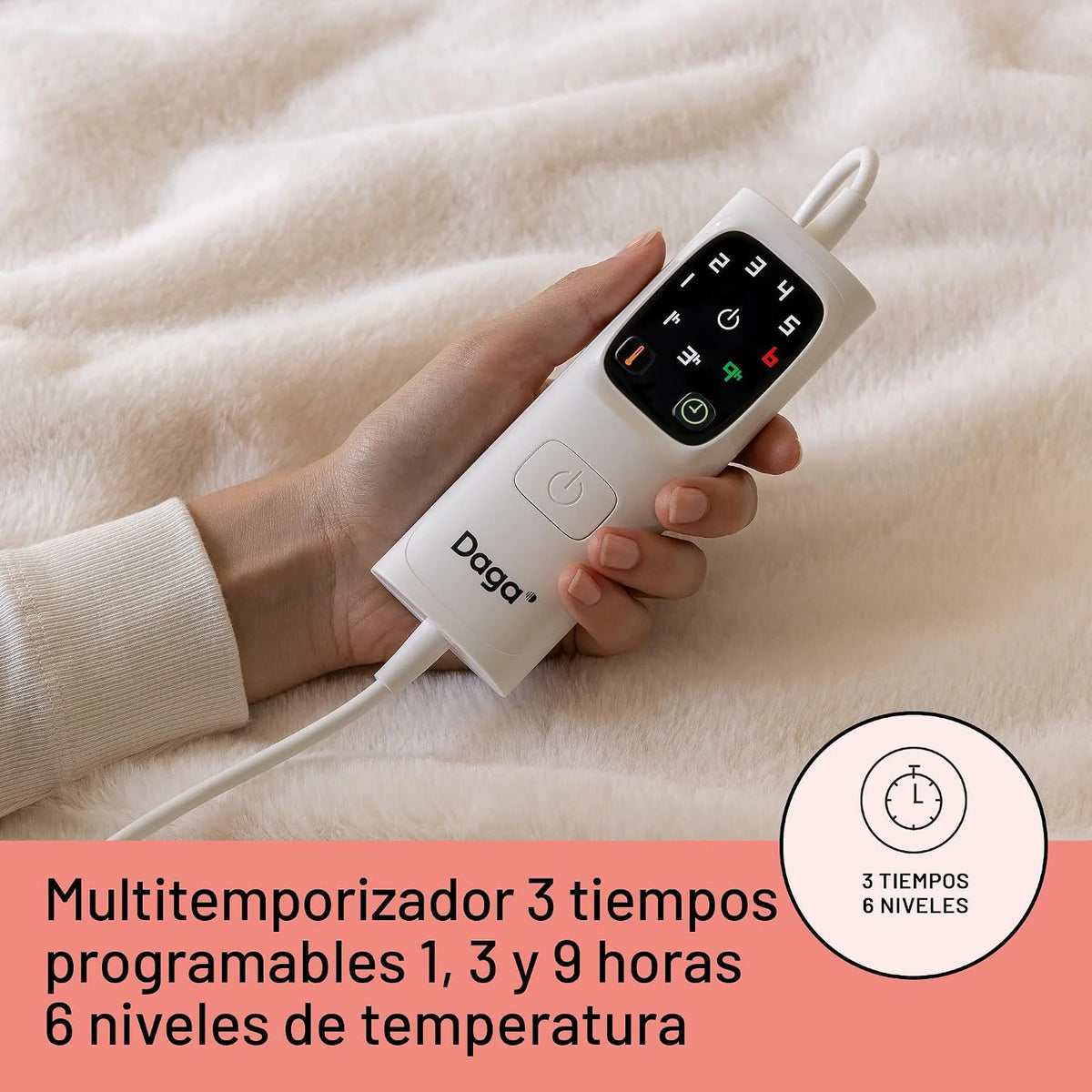 DAGA Manta térmica eléctrica de Sofá Relax Suave Chic, Tecnología de Calefacción Intellisense, Tejido Suave Chic Efecto Pelo y Terciopelo, 6 Niveles de Temperatura, 160 x 120 cm