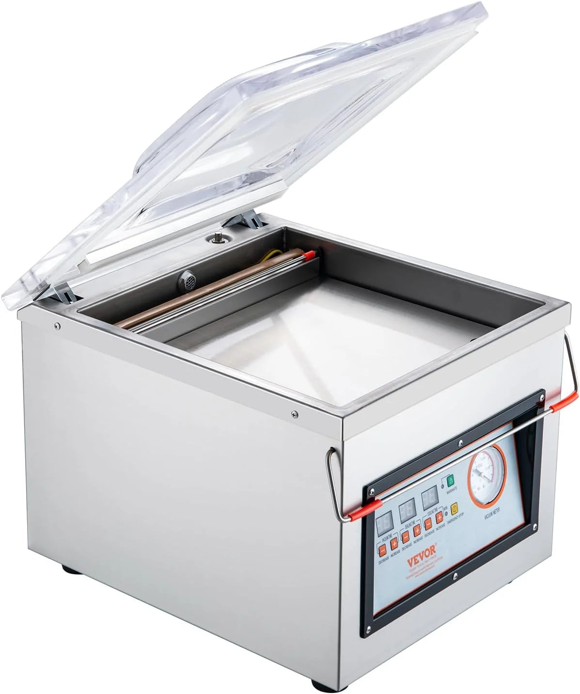 VEVOR Sellador al Vacío de Cámara 320 W Máquina de Envasado al Vacío de Acero inoxidable Tamaño Compacto de 320 mm para Cocina del Hogar Para Uso Comercial Para Alimentos Húmedos, Carnes y Adobos