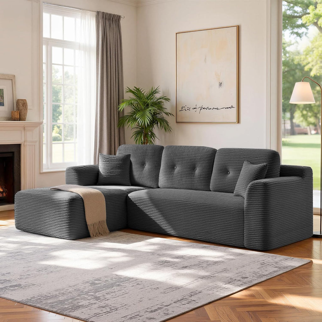 VASAGLE Corner Sofa, Modular Sofa 244 cm, Compact Delivery, No Assembly, with Large Chaise Longue on the Left, for Living Room or Guest Room, Slate Grey LCS183GN01