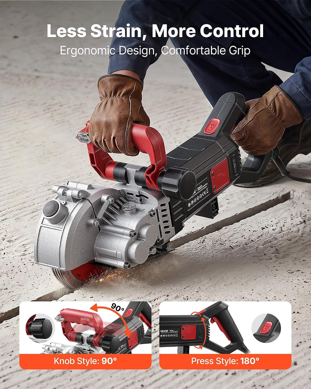 VEVOR Rozadora de Pared de Potencia Máxima 5000 W, Ranuradora de Pared 5460 RPM, Profundidad 50 mm, Anchura 40 mm con 5 Discos 160 mm, Línea Guía para Hormigón Ladrillo Mampostería Cableado Tuberías