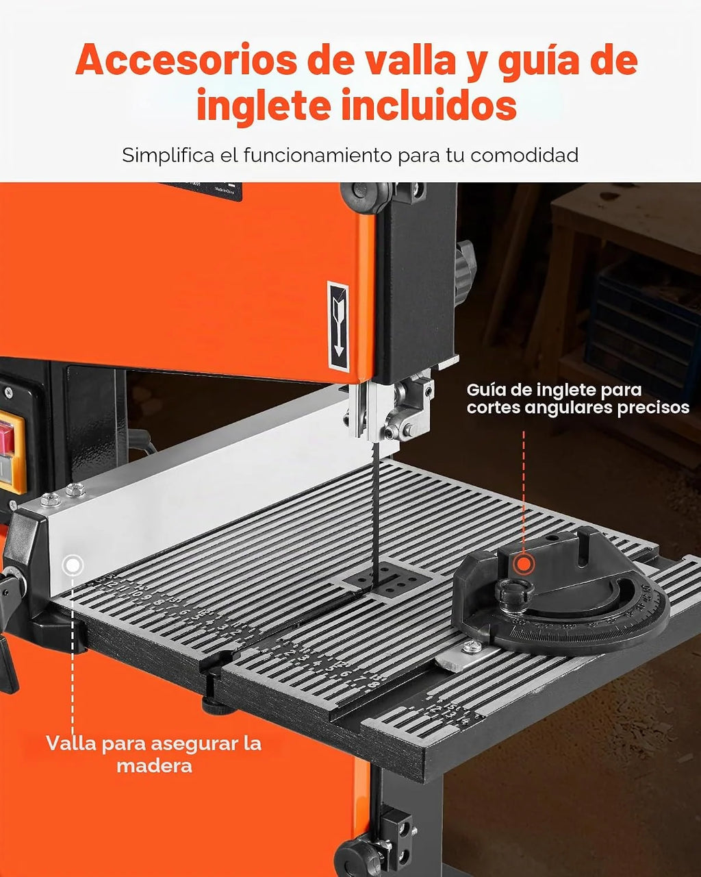 VEVOR Sierra de Cinta para Madera con Motor de 373 W, Altura de Corte de 90 mm, Ancho de Corte de 229 mm, Mesa de Aluminio Fundido de 300 x 300 mm, con Luz de Trabajo de 360°, para Carpintería