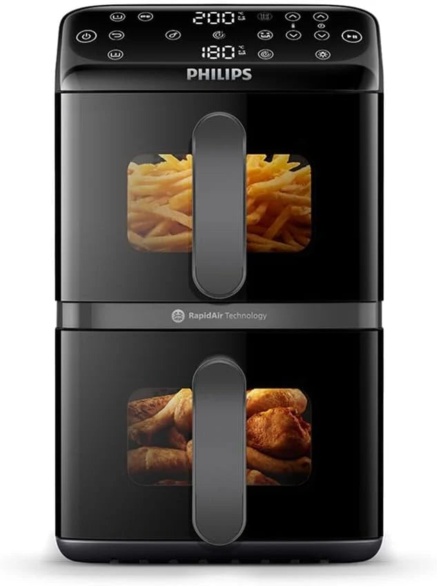 Philips 4000 Airfryer - Freidora de Aire doble Cesta Vertical 10L, Negro