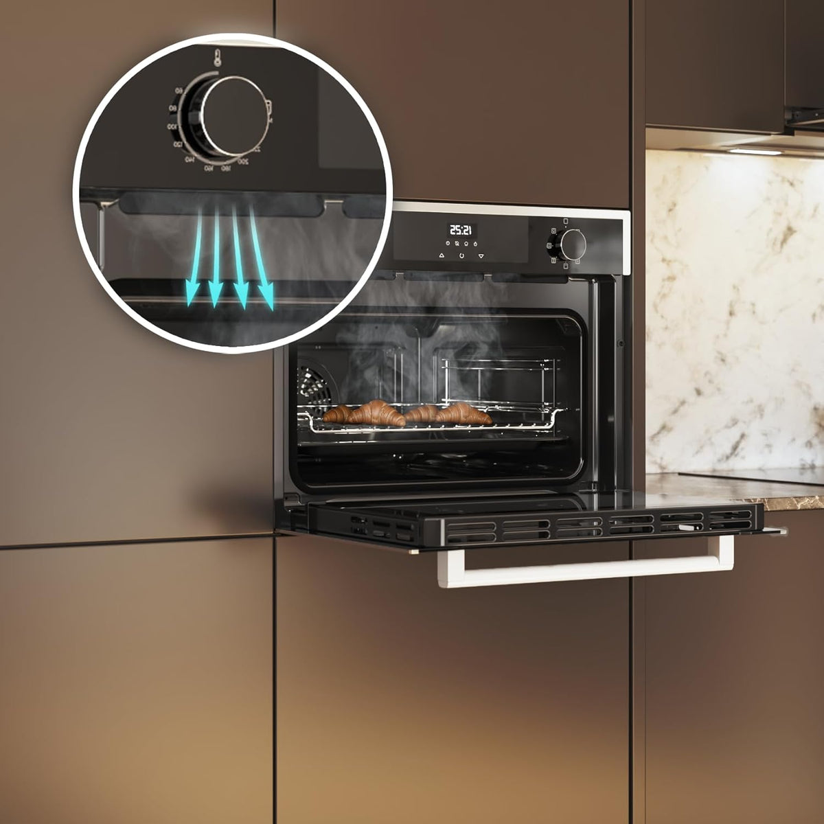 Cecotec Horno Integrable 45cm Alto Multifunción Bolero Hexa M224500 Edge A. 2600W, 53L Capacidad, 7 Funciones, Grill, Fan Assisted Grill, Convección, Defrost, Steam Base X2, Steam EasyClean, Vapor