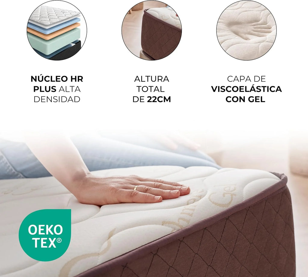 DESCANSIN - Very High Firm Mattress for Back Pain | Breathable Memory Foam Mattress | Double or Single Bed | Anti-Mite, Anti-Allergy and Anti-Bacterial Mattresses (135 x 190)