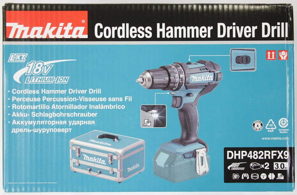 Makita DHP482RFX9 Batería Taladro 18V LXT 62Nm 2x3.0Ah MAKPAC 92 Accesorios