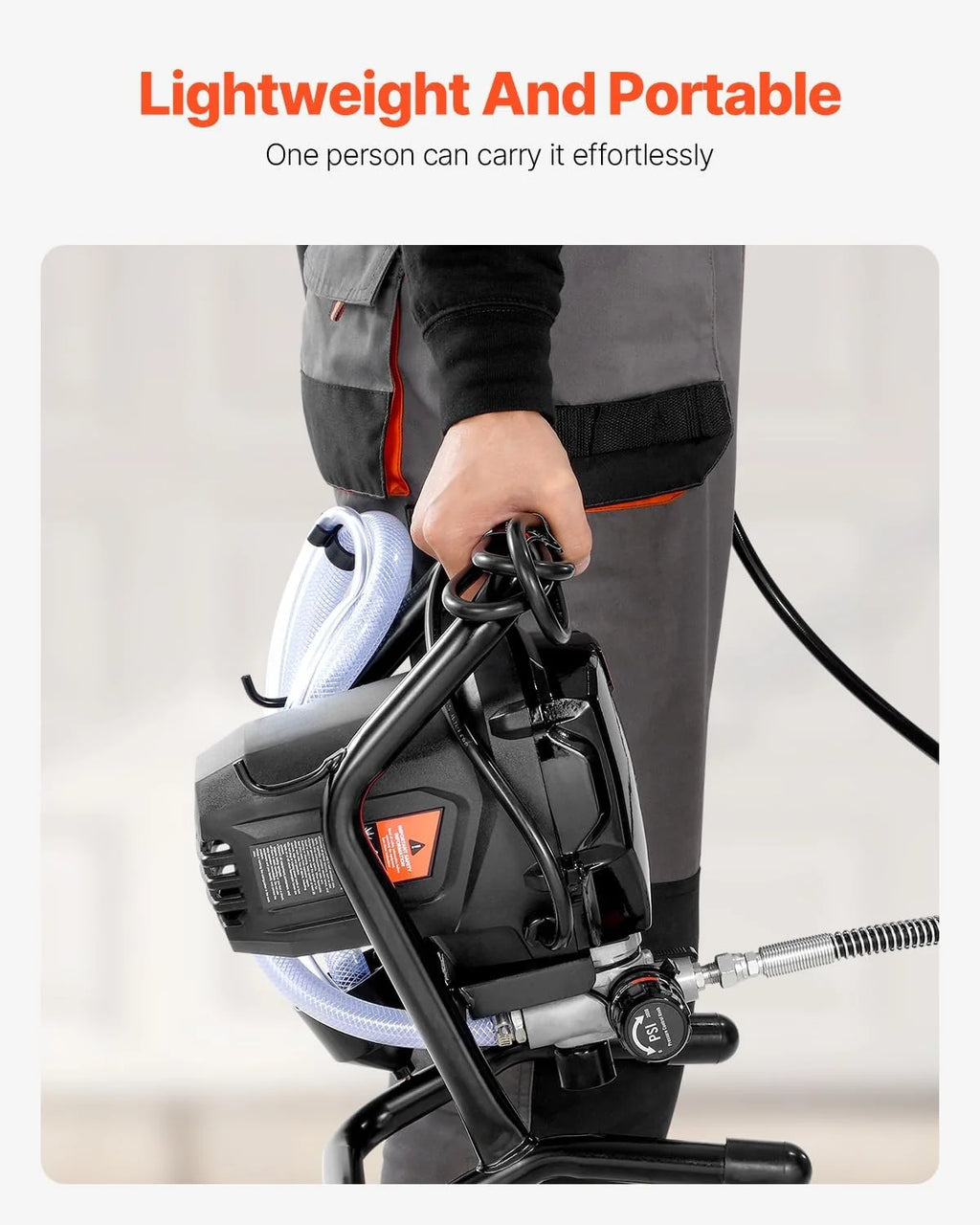 VEVOR Pulverizador de Pintura 750 W Máquinas Pintura Airless 1,2 L/min Pistola de Pulverización Eléctrica sin Aire Presión Máxima 3000 PSI con Manguera de 7,6 m para Pared, Mueble, Exterior, Interior