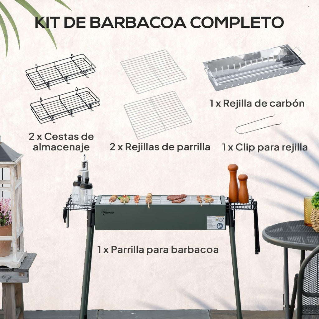 Barbacoa Carbón De Acero Inoxidable Metal 94x39x70 Cm-outsunny.verde