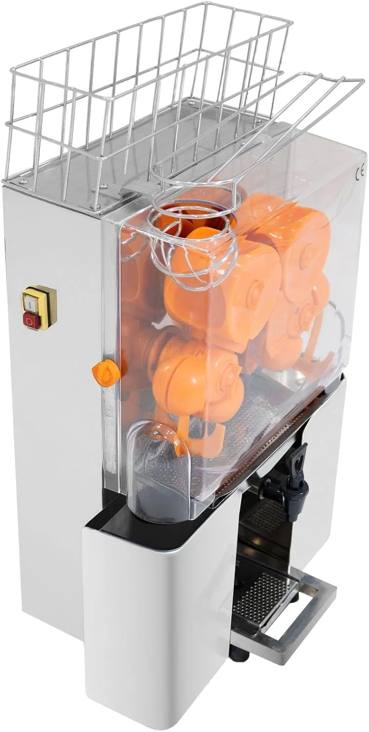 Exprimidor de Cítricos Comercial | Acero Inoxidable | 20-22 naranjas/min | Producción rápida 3-5s | Grifo integrado | Cesta superior amplia | Bajo ruido 60dB | Accesorios incluídos | Extractor de Zumo