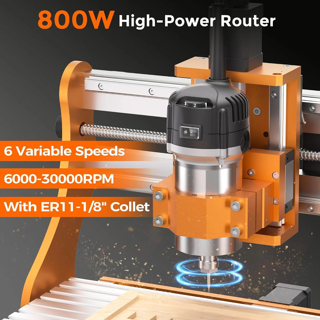 LUNYEE 3020 Nova CNC - Máquina de enrutador con guías lineales de eje XYZ totalmente metálicas y husillo de bolas con router de 800W, adecuada para cortar aluminio, latón, acero inoxidable, madera