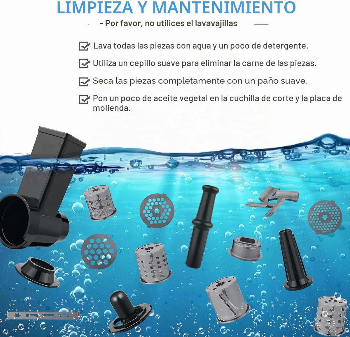 Nictemaw Picadora de carne eléctrica 5 en 1, multifunción, con 4 cuchillas y 3 placas de corte de acero inoxidable, para salchichas, otros accesorios para galletas, albóndigas, 2000 W máx