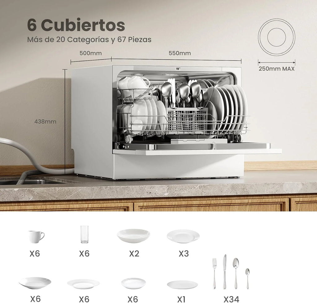 COMFEE' CDWMT0602EWD-EU Lavavajillas Compacto, 6 Cubiertos,6 Programas