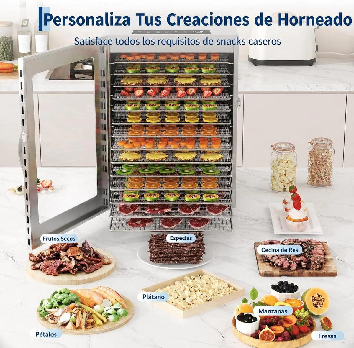 Garvee Deshidratador Alimentos 14 Bandejas Acero Inoxidable 1040 W 240 V