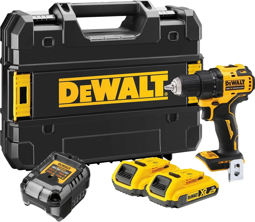 DEWALT Taladro atornillador compacto sin escobillas XR 18V Li-Ion 2 Ah, Sin cable, con maletín TSTAK, luz LED, 2 baterías, Cargador, 2 velocidades (0-450/1650 rpm), DCD708D2T-QW