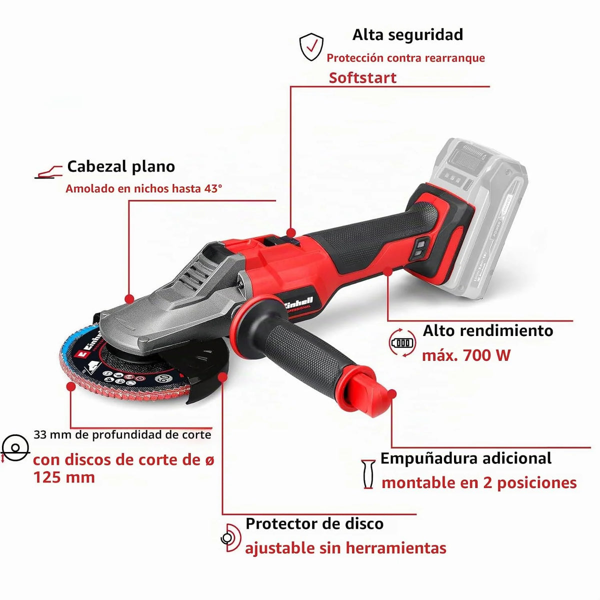 Einhell Professional Amoladora angular a batería TP-AG 18/125 F Li BL