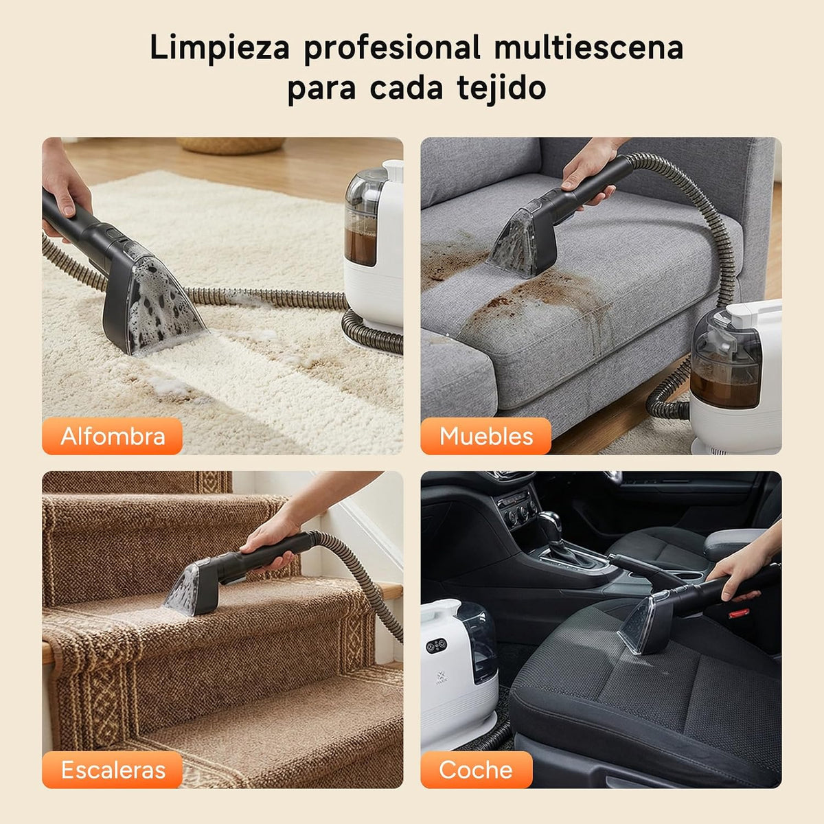 WOOX Limpiador Aspiradora de Tapicerias y Alfombras, con Vapor Caliente, 1700W, 15Kpa de Alta Succión, Diseño Compacto, Depósito de Agua Limpia 1200ml y Agua Sucia 750ml