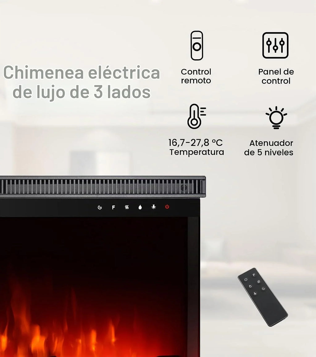 M.C.Haus Luxury 3 Sided Electric Fireplace with 3 Installation Ways, Multimedia Wall Recessed Fireplace, 9 Color Electric Flame Effect, 1800W, 153cm/60inch, Black