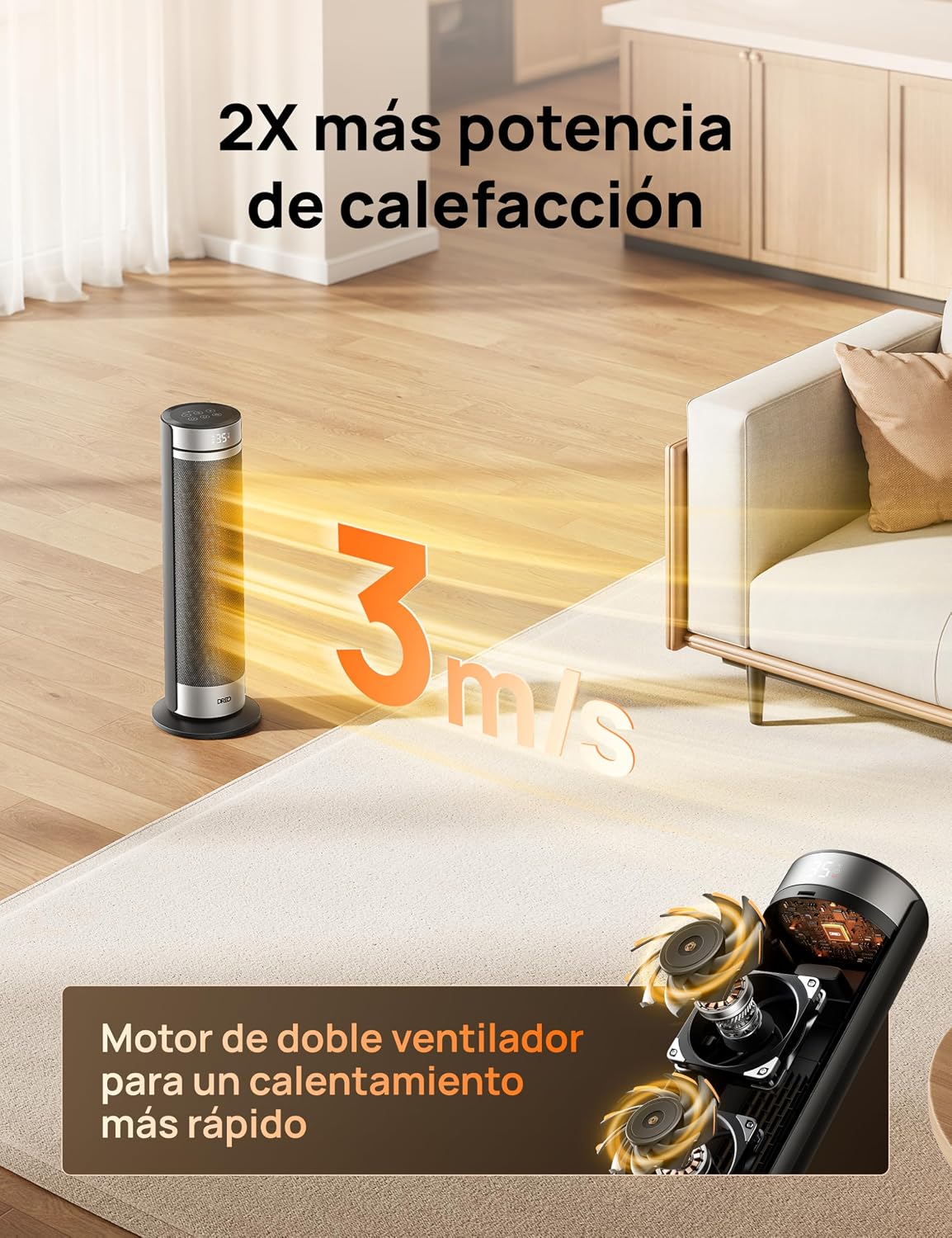 DREO Tower Heater 23 Inches 2000W Quiet, Portable Stove with Remote Control, 70° Oscillation, 12H Timer, 5 Modes, PTC Ceramic Heater with Thermostat for Office and Room