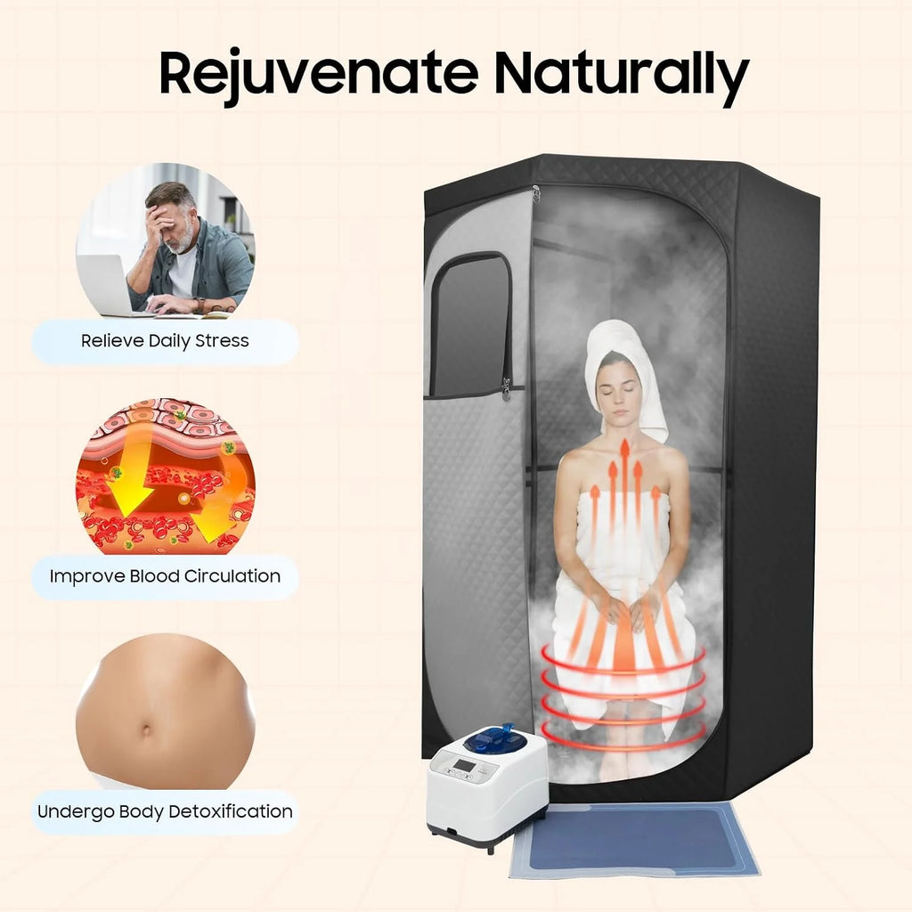 Juego de sauna portátil, mini cabina de vapor para exteriores, tienda de sauna móvil con silla plegable y bolsa de transporte, adecuado para el hogar, sauna, clubes y spas