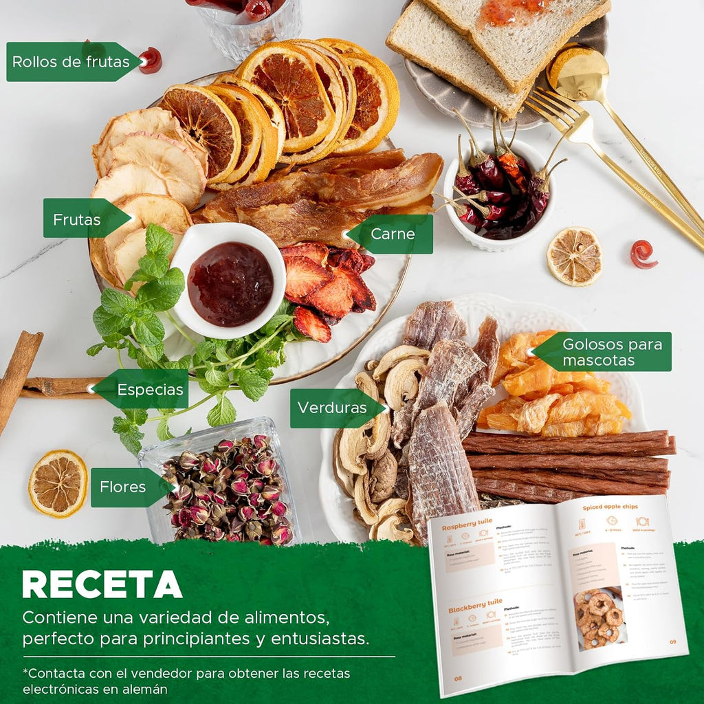 Kwasyo 10 Bandejas Deshidratador Alimentos Recetas gratis Temperatura Ajustable 30-90℃, Acero Inoxidable Completo, Temporizador de 24 horas, 10 Pisos Deshidratadora de Frutas, bpa free,1000W