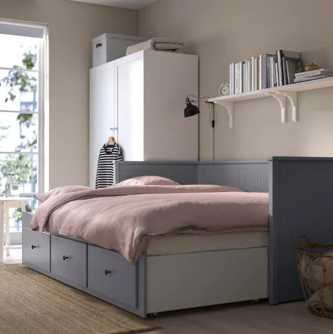 HEMNES Cama día con 3 cajones Gris, 80x200 cm
