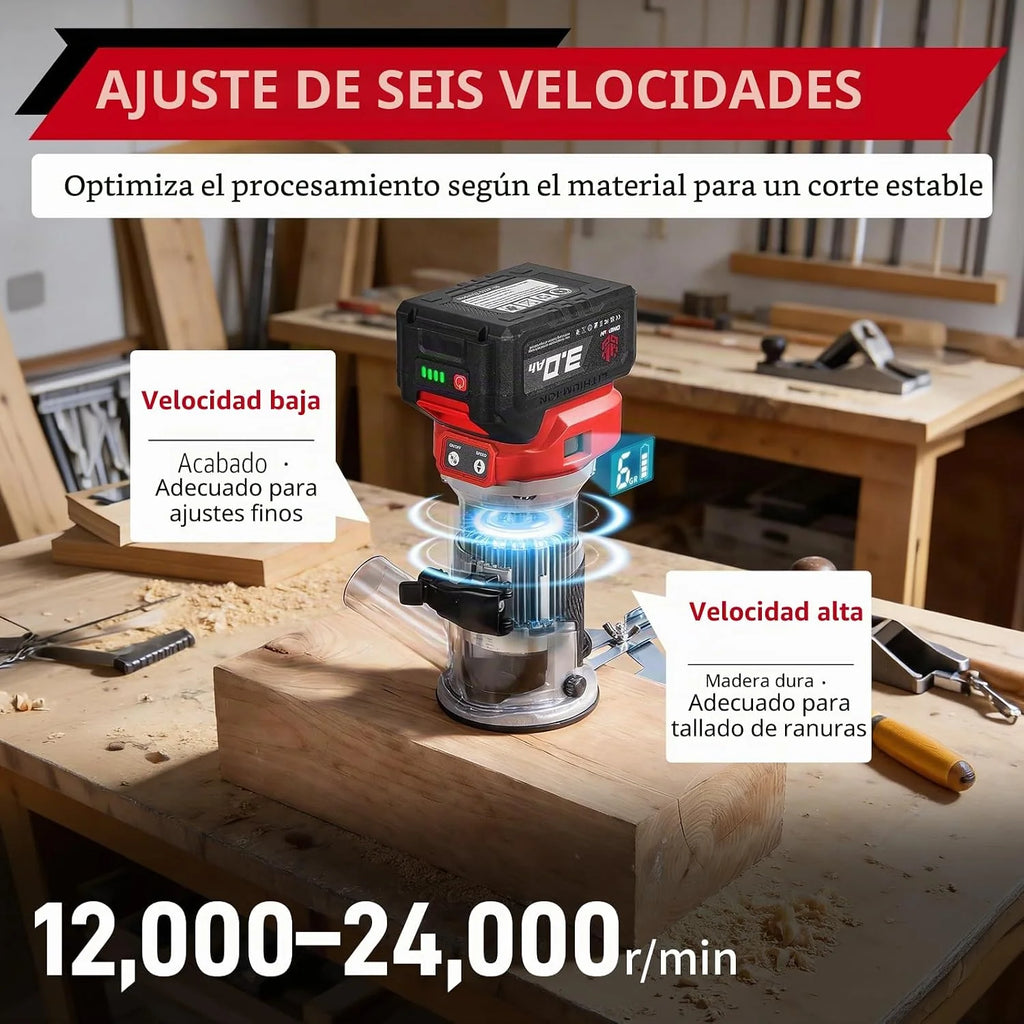 ONEVAN Fresadora inalámbrica, fresado 30mm, con 3 pinzas y 2x 3,0Ah
