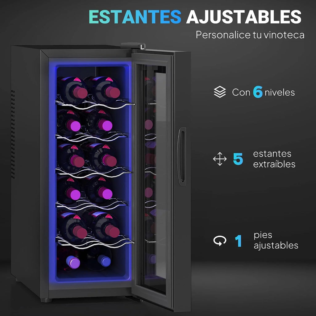 HOMCOM Vinoteca 12 Botellas Doble Refrigeración Termoeléctrica 8-18℃ Negro