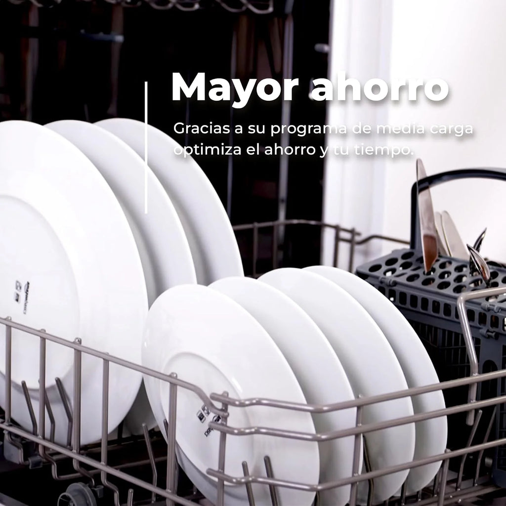 EVVO Lavavajillas estrecho, Ancho 45 cm, Capacidad para 9 Cubiertos, Programa Rápido 30 minutos, Programa Media Carga, Bandeja Superior Ajustable, 5 Programas, Modelo D1 Slim, Acabado Blanco