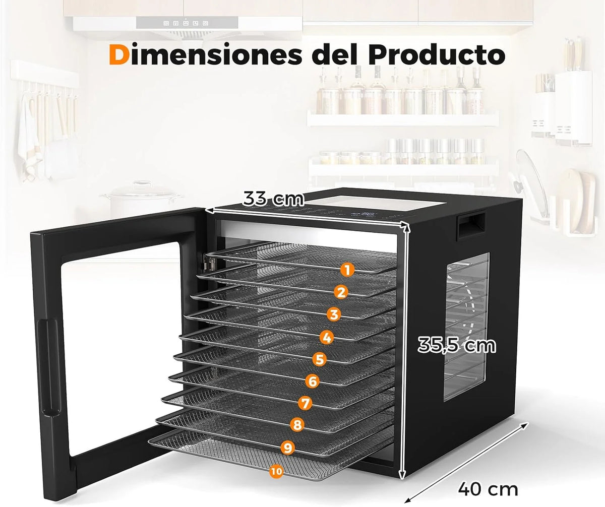 COSTWAY Deshidratador de Alimentos, Secador con 10 Bandejas de Acero Inoxidable, 10 Programas, Temporizador de 48H y Temperatura de 30-75℃, Máquina Deshidratadora para Carne, Frutas