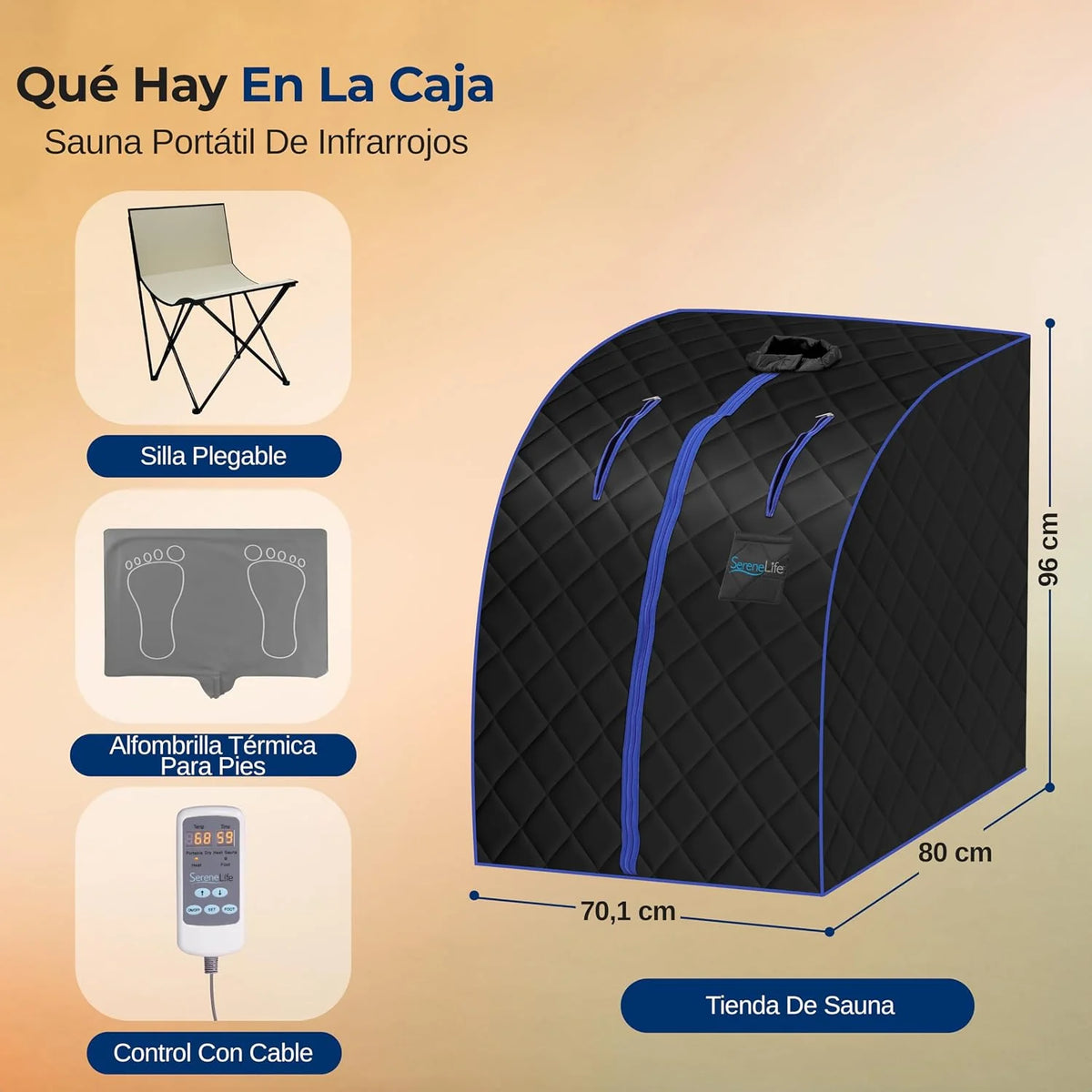 SereneLife sauna portátil, Infrarrojo, Para el hogar, Individual, Con almohadilla calefactora para los pies, Silla plegable