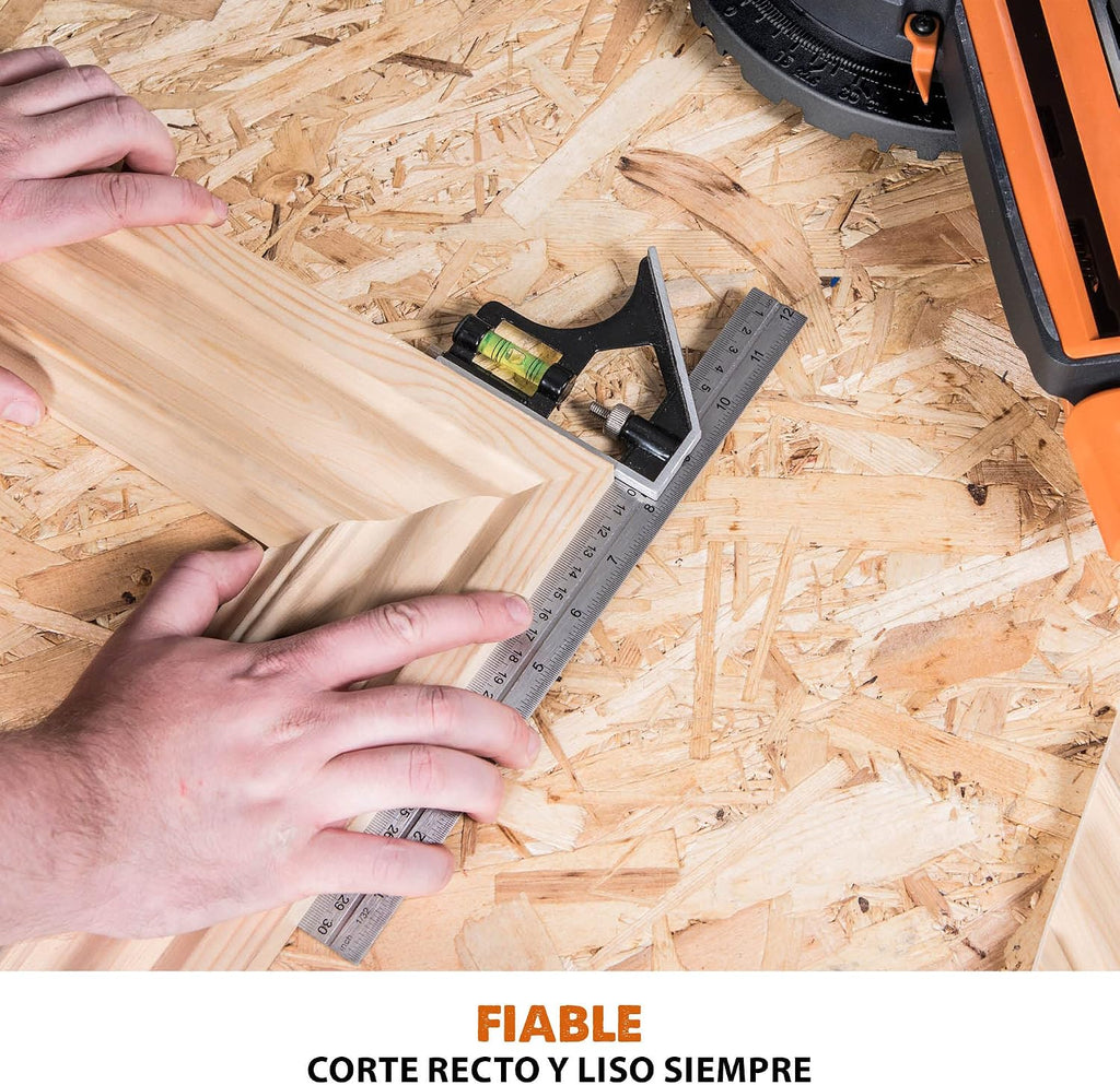 Evolution Sierra ingletadora deslizante de 185 mm (R185SMS+) de Evolution con corte multimaterial; bisel de 45°, inglete de 50°; guía láser. Incluye hoja multiusos