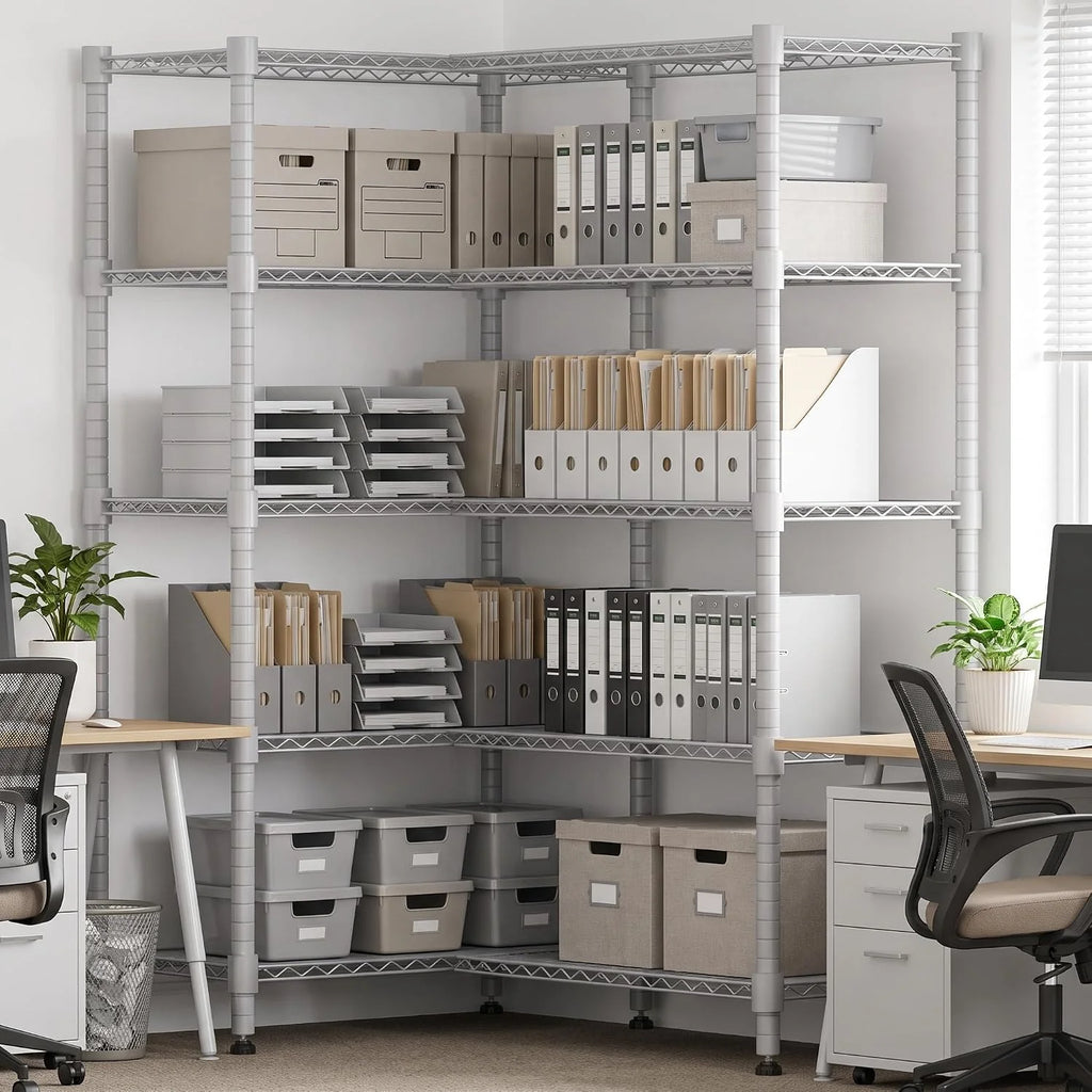 Himimi Estantería metálica de 5 niveles para almacenamiento, Unidad de estanterías de alambre ajustables, Estantes resistentes con pies niveladores, Estantería de almacenamiento 152*35*183cm, Plateado
