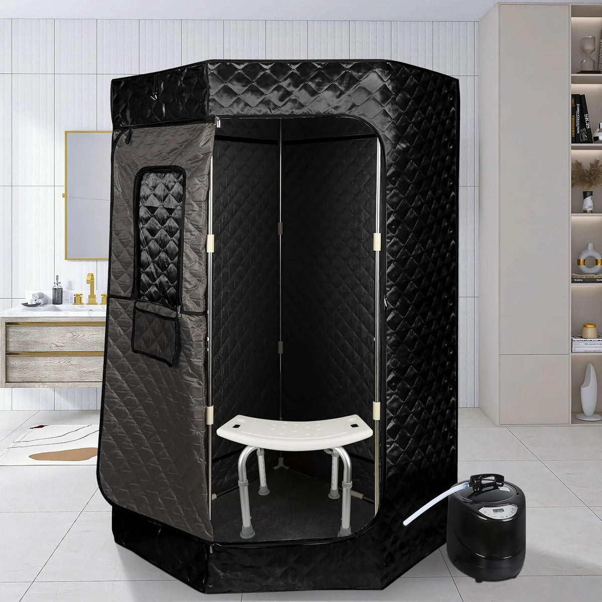 Sauna, Sauna de Vapor Portátil 3L, Sauna Plegable Cabina Portátil Hogar 1000 W, Gran Espacio, Sauna Portátil para Adelgazar, (sin la silla) Desintoxicación 90 * 90 * 180cm-3l-Negro