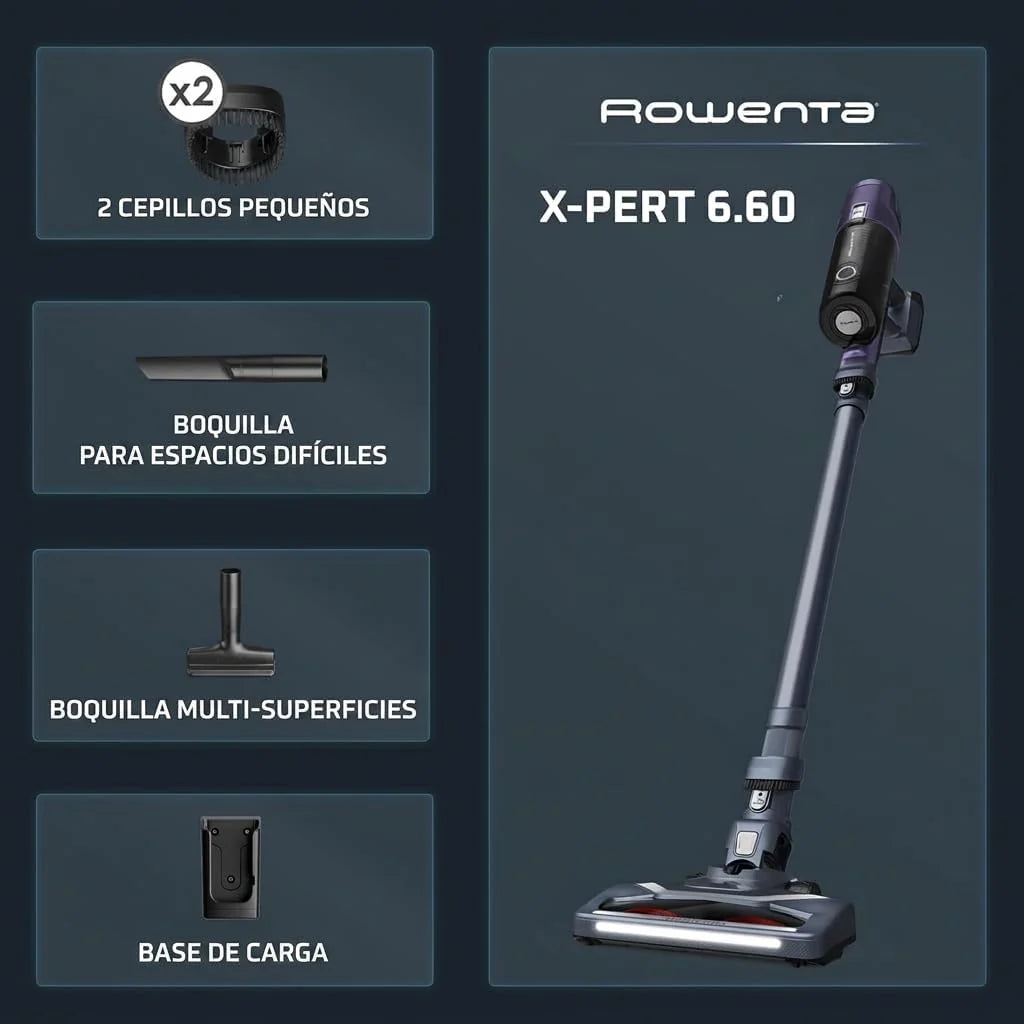 Rowenta X-Pert 6.60, Aspiradora Escoba Sin Cable, Lila