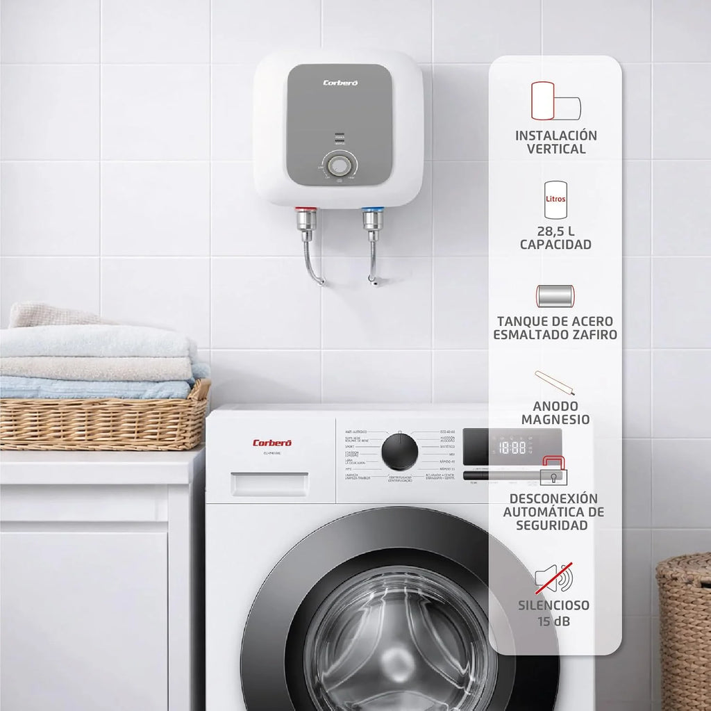 Corberó – Compact Mechanical Electric Thermo | CTWBMEC30 | 30L | Vertical Installation | Outdoor Thermometer | Adjustable Thermostat | Anti-Corrosion Protection | Energy Efficient C