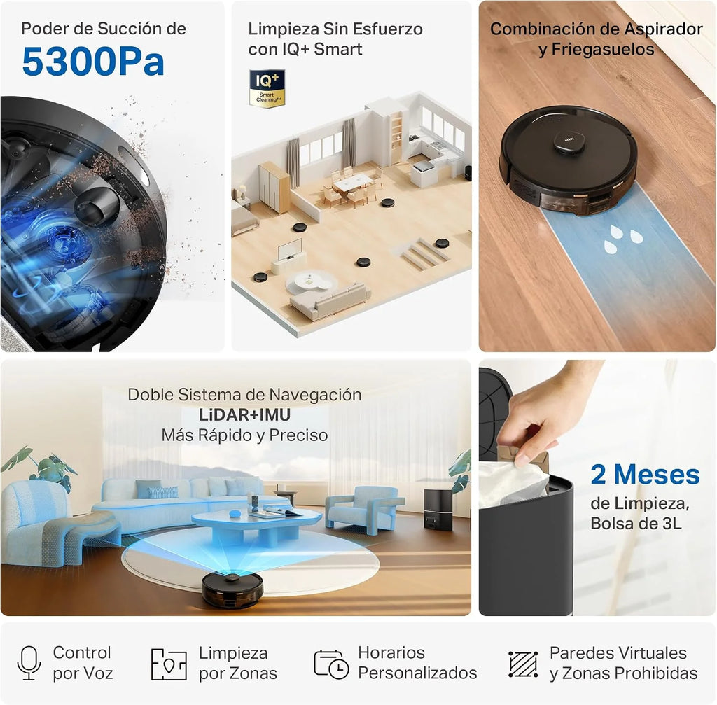 Tapo RV30 MAX Plus-Robot Aspirador Fregasuelos, Base Autolimpieza, 5300Pa