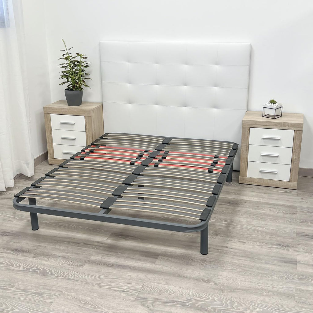 Duérmete Online - Reinforced multilayer bed base with lumbar regulators 135 x 180 cm with 5 legs of 25 cm included