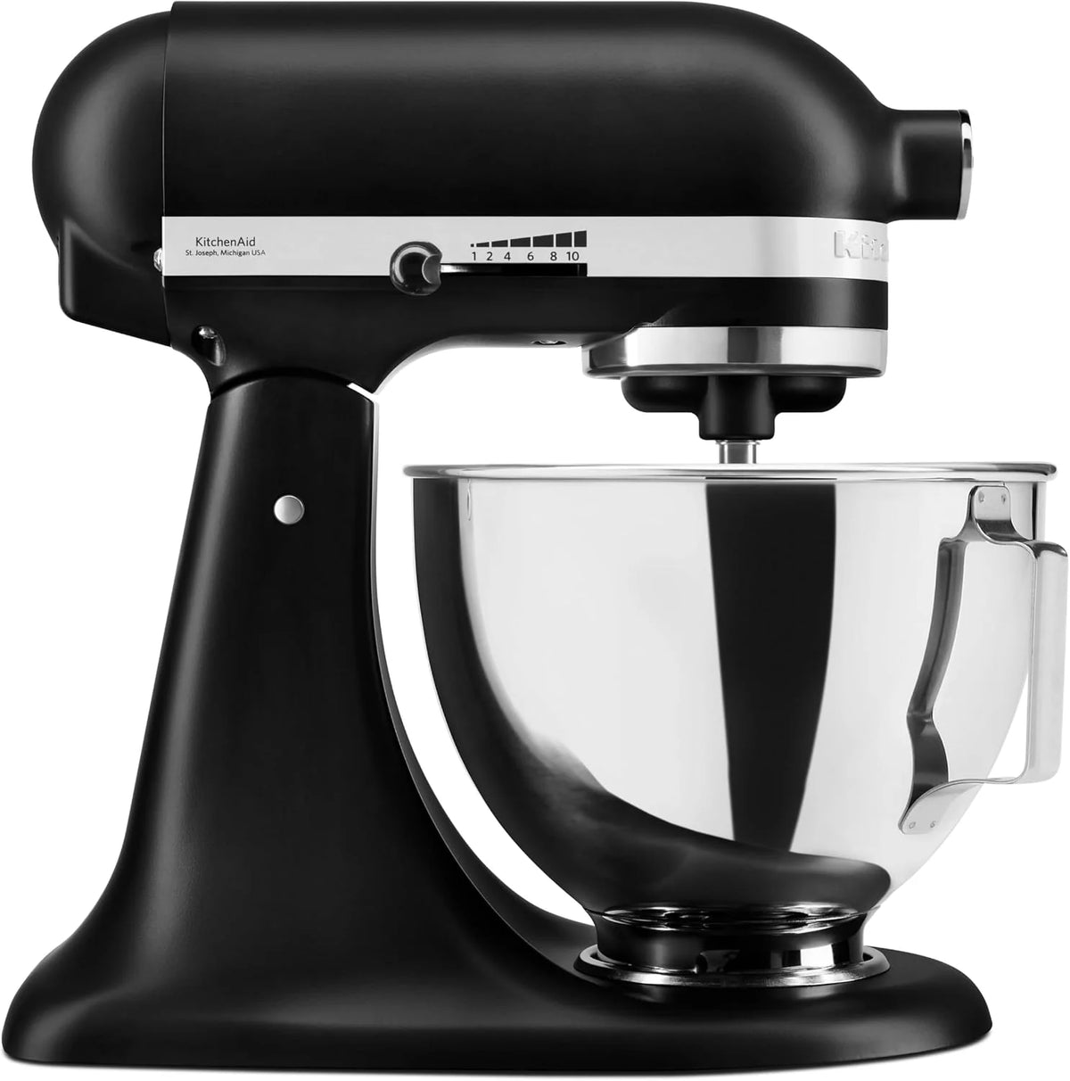 KitchenAid Classic Batidora Amasadora 4.3L, 10 Velocidades con Arranque Suave, Pala, Gancho y Varilla, Acción Planetaria, 59 Puntos de Contacto, Black Matte