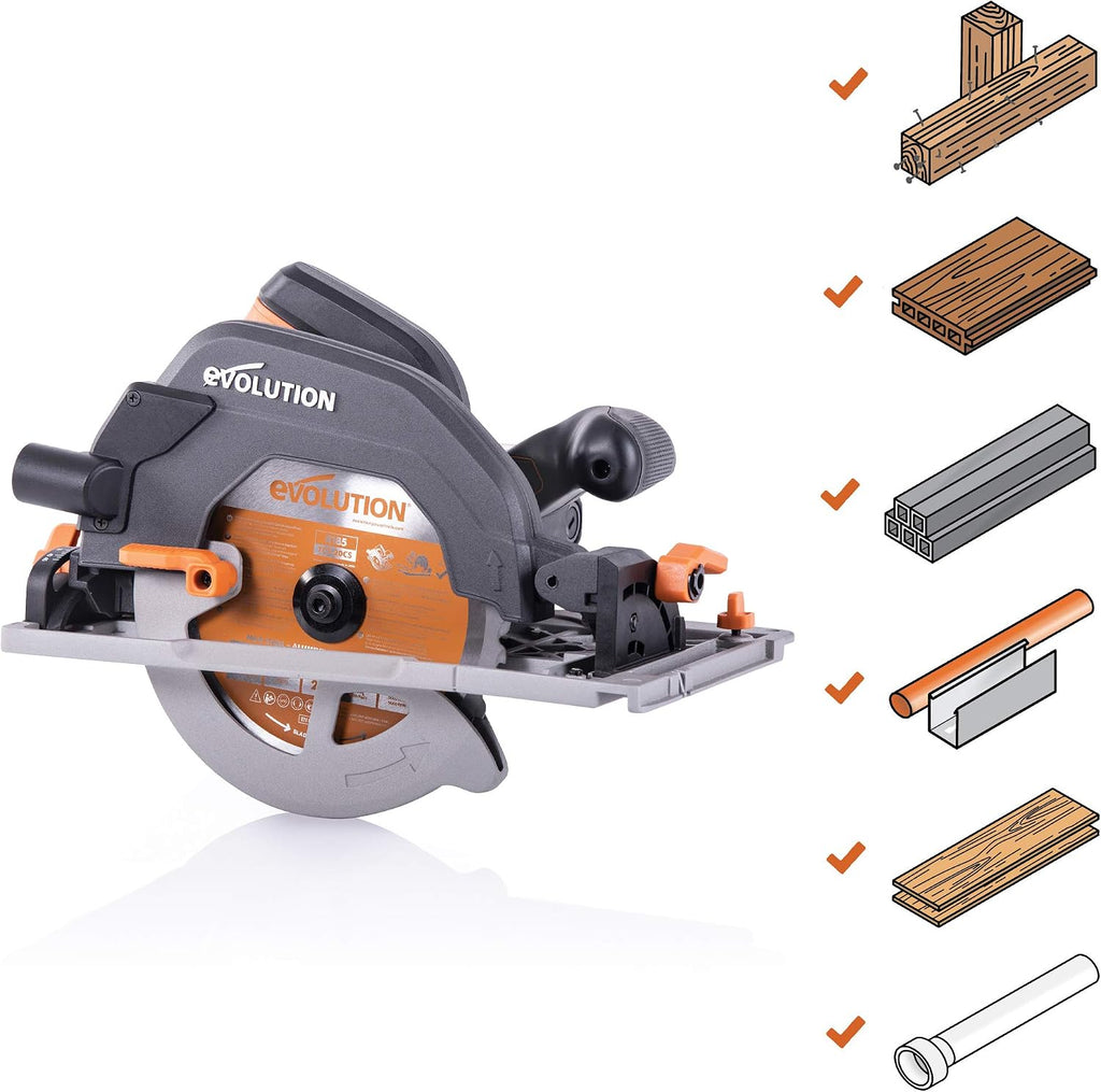 EVOLUTION POWER TOOLS R185CCSX Sierra Circular multimaterial Compatible (Paquete de combinación 1020 mm con guía incluida), 230 V, 185 mm
