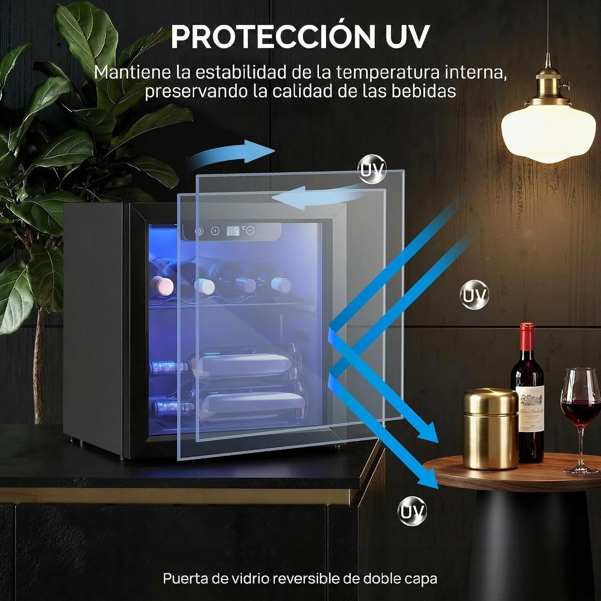 HOMCOM Vinoteca 12 Botellas, 36 L, Temperatura Ajustable 4-16℃, Negro