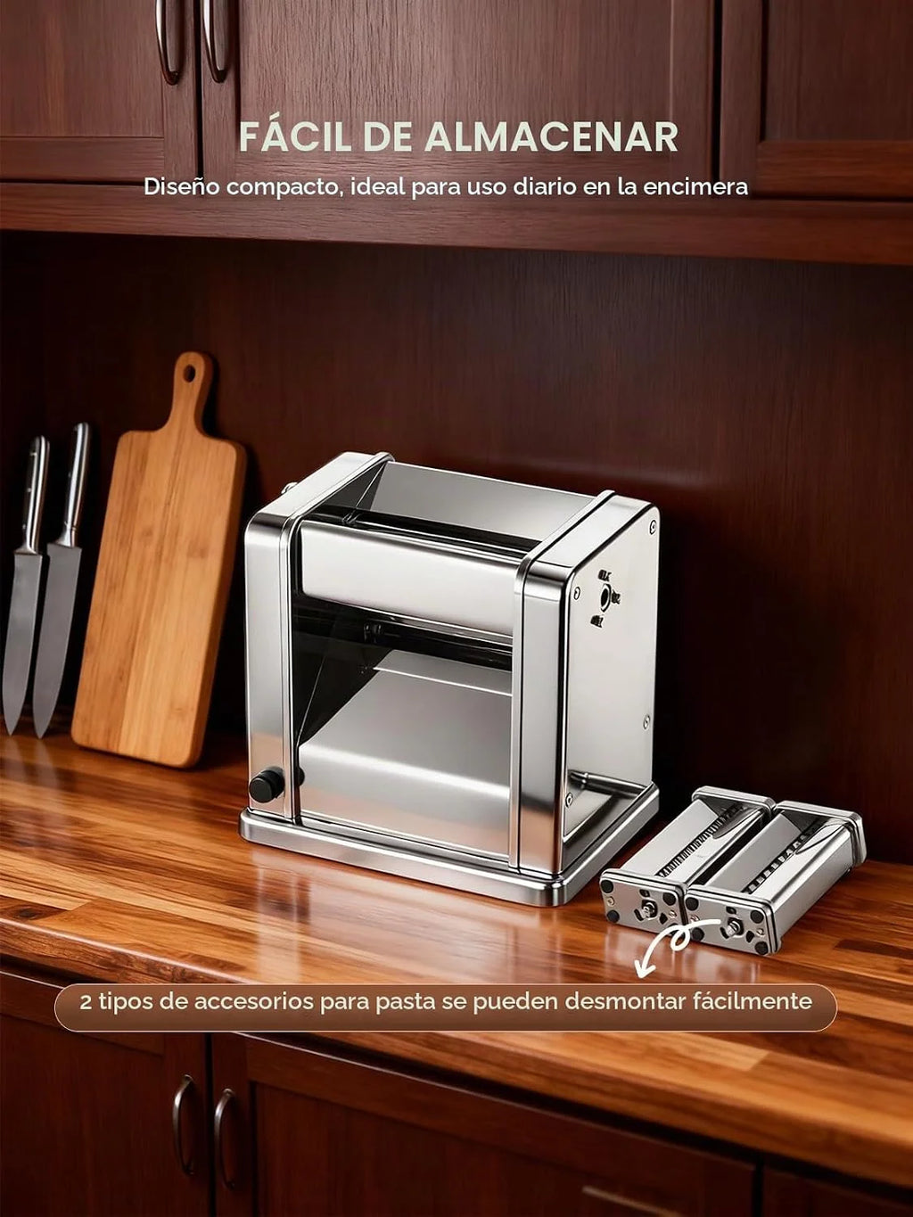 FOHERE Máquina de Pasta Fresca Eléctrica con 2 Cuchillas (1.5 mm/6.6 mm) y 7 Grosores Ajustables de 0.5-3 mm, Acero Inoxidable para Hacer Fideos Espaguetis Raviolis, Plata