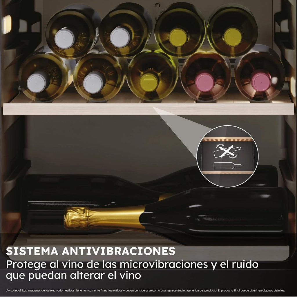 Haier Wine Bank 50 Series 3 HWS34GGH1 - Vinoteca 34 botellas, WIFI, Estantes de madera, Cristal Anti-UV, Filtro de carbón, Display Digital, Iluminación LED, Silenciosa 37 dbA, Negra