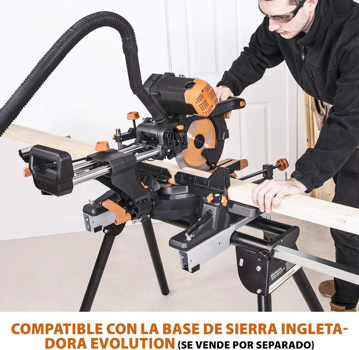 Evolution Power Tools R255SMS-DB ingletadora, Sierra ingletadora deslizante multimaterial de 255 mm, con doble bisel y paquete plus, hasta 300 mm x 90 mm, 5° a izquierda y derecha, inglete de 50°